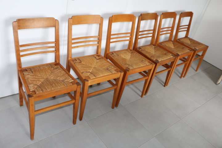 6 chaises hêtre assise paillée