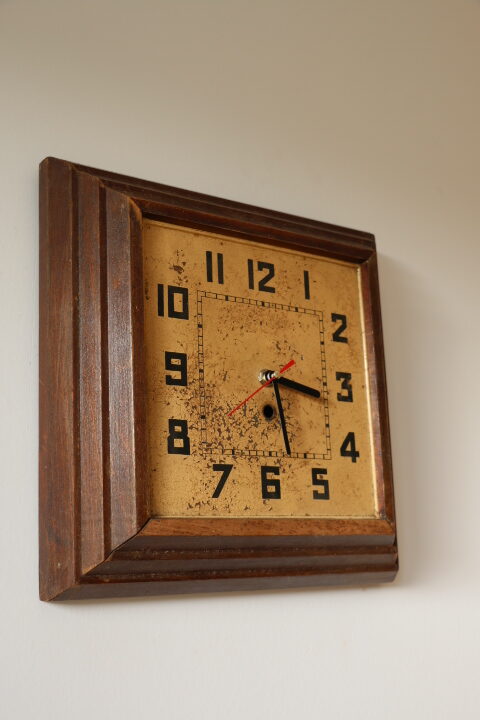 Horloge bois et métal carré 1950