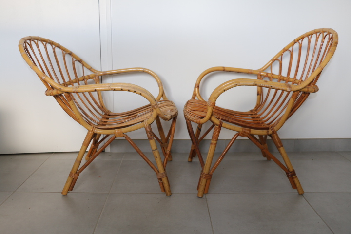 2 fauteuils rotin adulte 1960