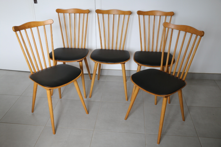 5 chaises BAUMANN V5 skaï noir hêtre clair (RESERVE)