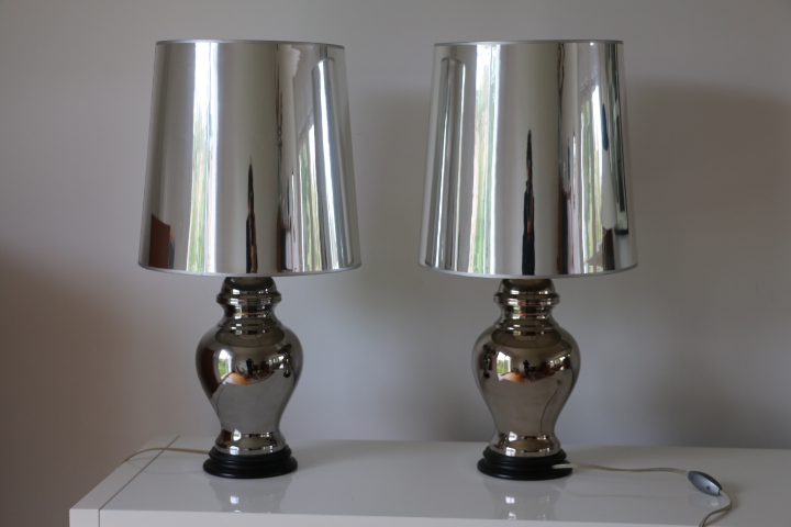 Paire de lampes céramique argentées 1960